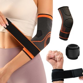 Codera para Tendinitis y Codo de Tenista, Coderas para Gym, con 1 Muñequeras, Compresión de Codo para Esguince Artritis, Aliviar los Dolor, Entrenamiento, Culturismo, Gimnasio