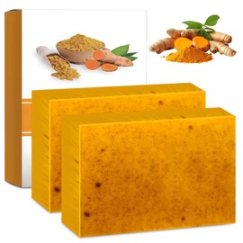 2PCS Jabon Curcuma, Jabón de Cúrcuma, Jabón Turmeric Soap, Ácido Kójico De Cúrcuma y Limón, Ingredientes Naturales Orgánicos, Adecuado para Rostro y Cuerpo, Ilumina el Tono de La Piel, Exfolia(2)