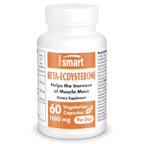 Supersmart - Beta-Ecdysterone 1000 mg Per Day - Sport & Endurance - Promote Muscle Mass & Recovery for Athletes | Non-GMO & Gluten Free - 60 Vegetarian Capsules