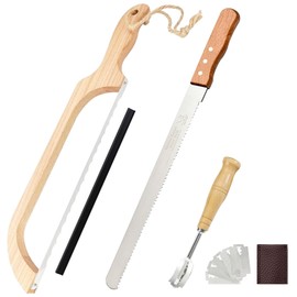 COREION Wooden Handle Bread Knife Set, Bow Shaped Dough Cutter Slicer, Toast Slicing Tool