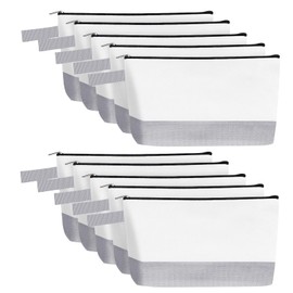 Sinzip 10 Pieces Cotton Canvas Makeup Bag with Bottom and Strap, Multi-Purpose Cosmetic Bag with Zipper Travel Toiletry Pouch, Blank DIY Craft Bag (White&Grey, S)