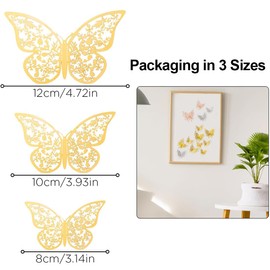 EIYVPRA Pack of 36 3D Butterfly Wall Stickers, Butterfly Decoration, Wall Decoration, 3 Types Decoration Butterfly Decoration Wall Stickers for Home, Bathroom, Party Decoration (8/10/12 cm)