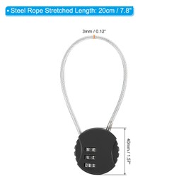 PATIKIL Combination Lock 8 Inch, 3 Pcs 3 Digit Outdoor Waterproof Code Padlock with Wire Rope for Luggage Gym Locker Fence Toolbox Backpack, Black