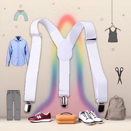 Wyjuan White Child Kids Girls Boys Suspenders Braces,Adjustable Clip on Y-Back Elastic Suspenders with Metal Clips for Boys Girls, for Kids Adjustable - Elastic Y Shape Suspender