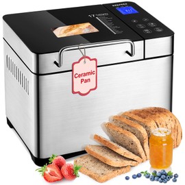 17-IN-1 All Stainless Steel Bread Maker, 2LB Bread Machine BPA-Free Non-Stick 5-Layer Superior Die-Cast Ceramic Pan, Auto Fruit Nut Dispenser, 2 Paddles & Full Touch Panel,15H Timer&Keep Warm, Recipes