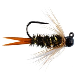 The Fly Fishing Place Black Tungsten Bead Prince Jig Tactical Czech Nymph Euro Nymphing Fly - 6 Flies Size 14