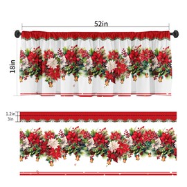 SUNWISHA Christmas Poinsettia Curtains Valance for Kitchen Window 52 x 18 Inch Window Decor Red