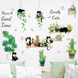 Wall Sticker Cat Stylish Bird Wall Spring House Plant Flower Wallpaper Sticker Cat 3D Sticker Butterfly Diy Wall Decoration Wall Sticker Green