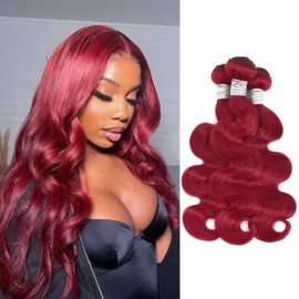 Anmetan Red Burgundy Colored 20 22 24 Inch 3 Bundles Human Hair Body Wave, 10A Thick and Soft 99J Cherry Red Quick Weave Bundles Sew In Natural Wavy 100% Unprocessed Brazilian Remy Hair Double Weft