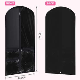 Vincreem 14 Pcs Garment Bags for Dance Costumes 50'' Clear PVC with 4 Zipper Pockets Hanging Clothes Garment Bag for Dance Competitions Hanging Clothes (Black, Classic)
