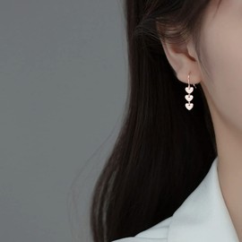 Reffeer Solid 925 Sterling Silver Love Heart Drop Earrings Dangle for Women Girls Small Heart Drop Earrings Hook Studs (C-Rose Gold)