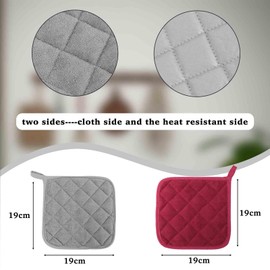 Cotton Pot Holders Kitchen Accessories Cookware Heat Resistant Washable Large Set of 2 (Light Grey)