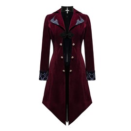 Apocrypha Men's Medieval Steampunk Tailcoat Victorian Gothic Jackets Frock Coat (Red, Large)