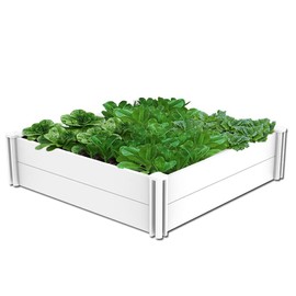 Kdgarden 4'x4' Raised Garden Bed Kit Outdoor Above Ground Garden Box for Growing Vegetables Flowers Herbs, DIY Gardening, Whelping Pen and More, Screwless Vinyl Plastic Raised Bed Planter - White