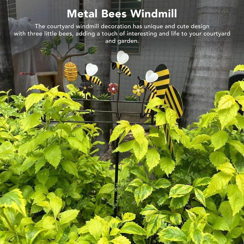 Three Little Bees Windmill Lovely Decorative Metal Bees Windmill for