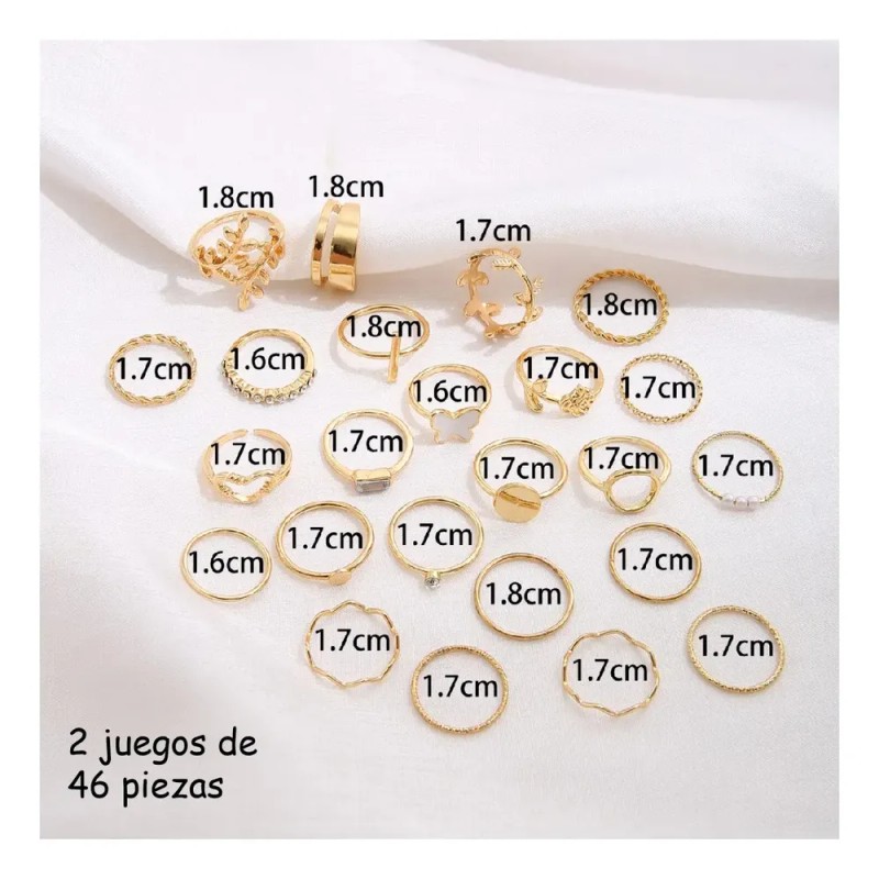 Anillos Ajustable Sortija Set De 46 Pz Dorados Mujer Joyerí