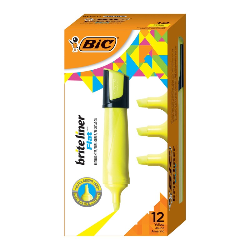 BIC Brite Liner Flat Highlighter, Chisel Tip for Broad Highlighting