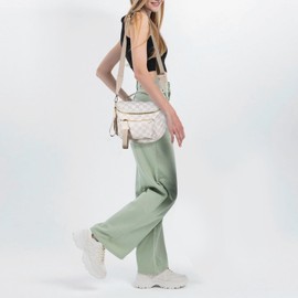 Checkered Crossbody Bag Bum Bag Spacious Checkered Purse Fanny Packs,Upgraded Version With Carry Handle For Women (Beige)