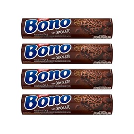 Chocolate Filled Cookies Bono - 4.44oz | Biscoito Bono Recheado Sabor Chocolate - 126g - (PACK OF 04)