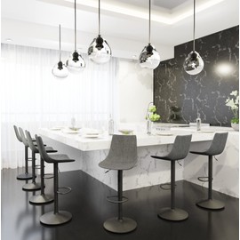 LeisureMod Tilbury Modern Adjustable Height Bar Stool Kitchen Island Stools with Footrest & 360-Degree Swivel (Grey)