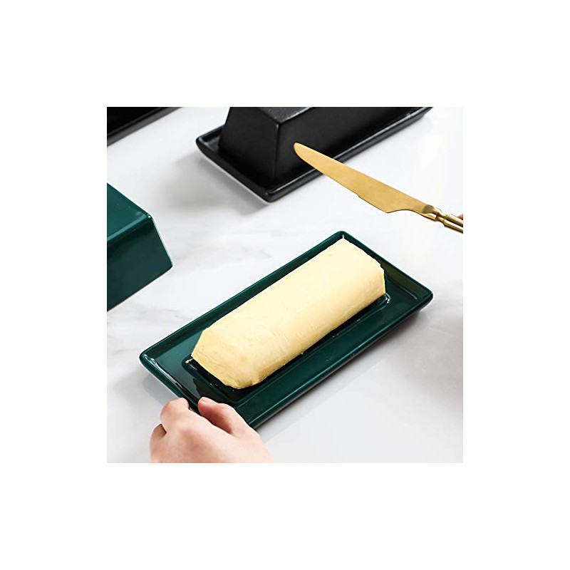 Sizikato Porcelain Butter Dish with Lid, Matte Black-7.5 inch