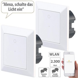 Luminea Home Control Lichtschalter WiFi: 2er-Set WLAN-Lichttaster, App, komp. zu Siri, Alexa & Google Assistant (Lichtschalter Alexa, Smart-Lichtschalter Alexa, Kippschalter)