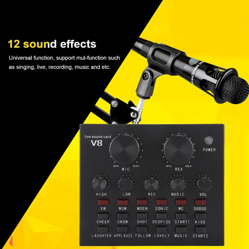 V8 Multifunctional Live Sound Card Intelligent Volume Adjustable Multiple Funny