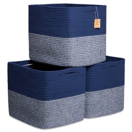 NaturalCozy 13x15x13 Kallax Storage Cubes Bins, 3 Pack | Cotton Rope Cube Storage Bin Woven Baskets for Organizing | Kallax Insert Storage Baskets for Shelves Organizer, Kids Toy, Closet Baby Nursery