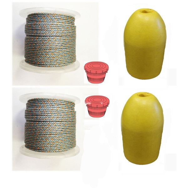 2-Pack of KUFA Sports Prawn Trap Accessory Combo, 400' Lead Rope, 14" Yellow Float and Vented Bait Jar (LP4+F13Y+HB5) x2