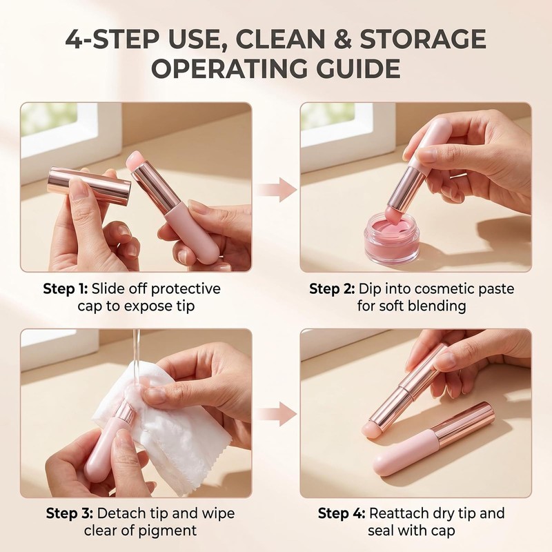 3 Pcs Silicone Round Head Lip Brushes Applicator with Cover