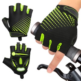 JTENG MTB Gloves, Half Finger Summer Cycling Gloves for Men and Women, Shockproof Gel, Breathable, Comfortable, Non-Slip, Suitable for Motorcycles, Bikes, MTB Gym (L, Green)
