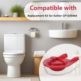 3.5 Inch Red Solid Silicone Toilet Flapper Replacement with Stainless Chain Compatible with Kohler GP1039444 Toilet, 1 Pack