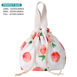 Lunch Bento Tote Pouch Reusable Small Cute Lunch Bag with Drawstring Suitable for Girls Adults Women Work Beach Camping Picnic (Grapefruit)