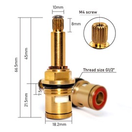 Aimcertrigde Brass Ceramic Stem Disc Cartridge Faucet Valve Replacement Quarter Turn 1/2" X 66.5mm x 8mm for Bathroom Kitchen Tap, Brass Faucet Cartridges