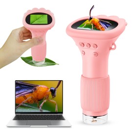 Microscope for Kids, Portable Microscopes 2" HD Screen 1000X Zoom Handheld Digital Microscope Mini USB Microscope Camera Compatible with PC View, Science Educational Birthday Gift for Kids - Pink