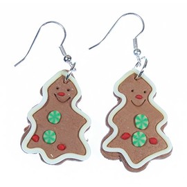 Style-ARThouse Happy Christmas Tree Gingerbread Cookie Earrings; Dangle 2.0 Inches