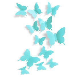 Cute Blue Butterfly Wall Decor 24 pcs, Girls Room Wall Decals, Teal Aesthetic Butterflies Stickers for Nursery Decorations, Baby Toddler Room Decor for Girls