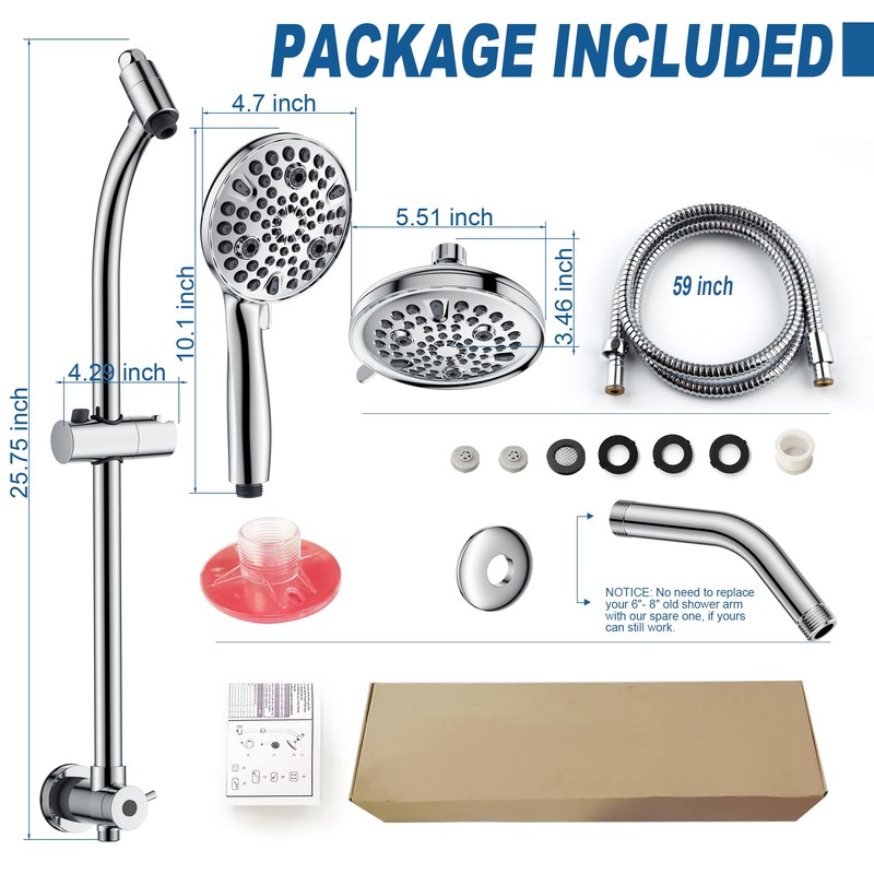 High Pressure Handheld/Rain 82-mode 3-way Shower Head Combo with 25.75"