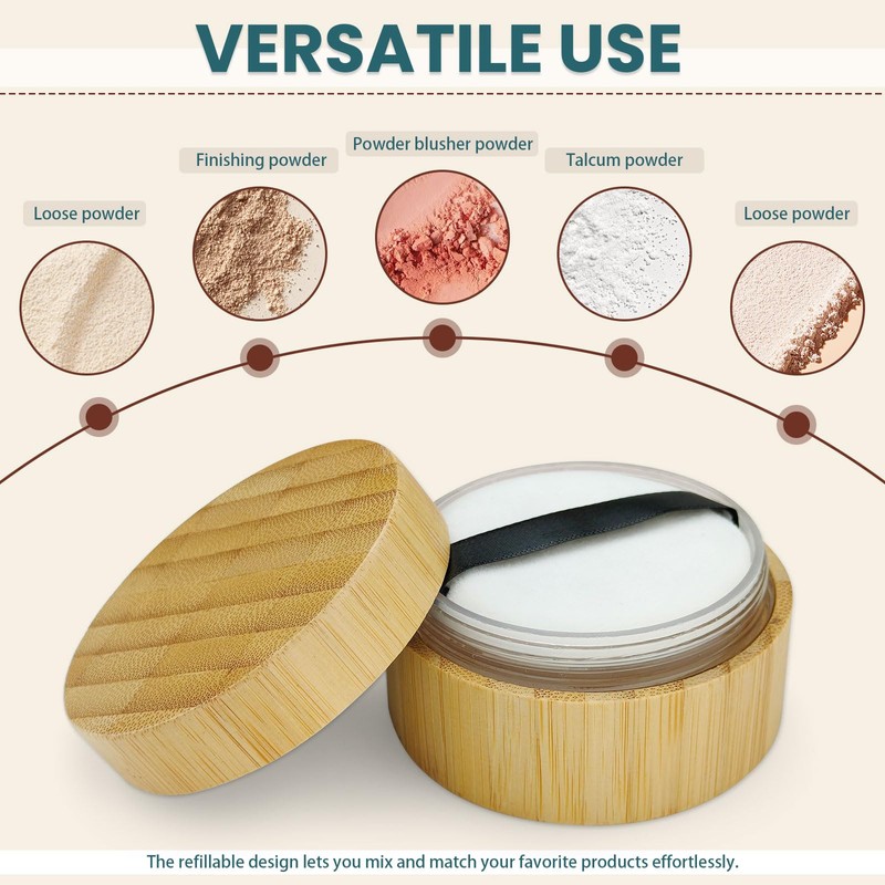 Modixun 2 Pack Bamboo Loose Powder Container with Puff, 30ml