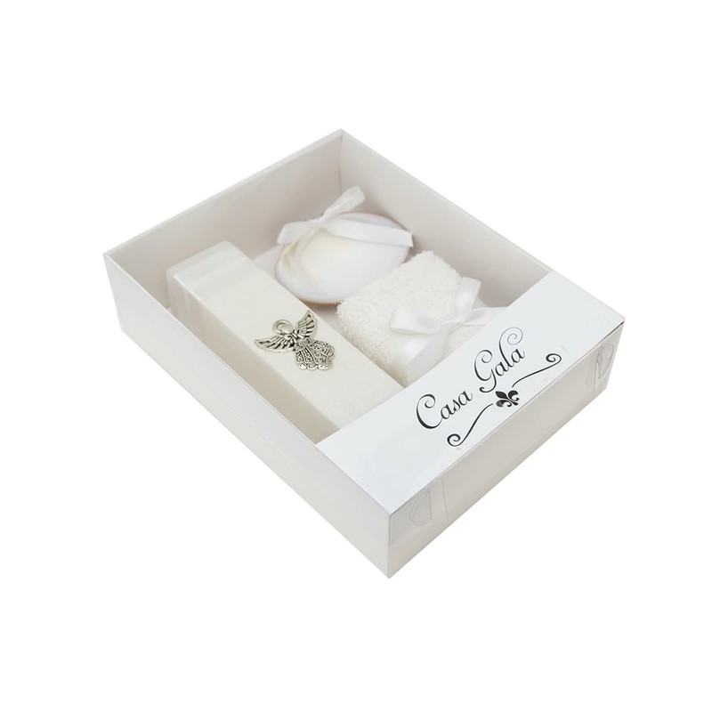 Generic Kit de Bautizo Blanco con ángel, vela cuadrada para