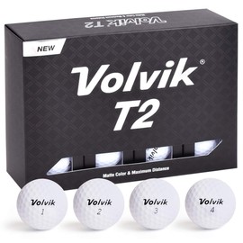 Volvik T2 Ionomer Polymer Low Side Spin Matte Finished Long Distance Balls 2-Pieces, 1 Dozen (White)