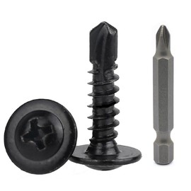 Xiedeai 50Pcs M4.2x19mm Self Tapping Screws - 410 Stainless Steel Wafer Head, Black Zinc Plated for Metal Wood Plastic, Self Drilling Fasteners for Roofing Furniture DIY Construction