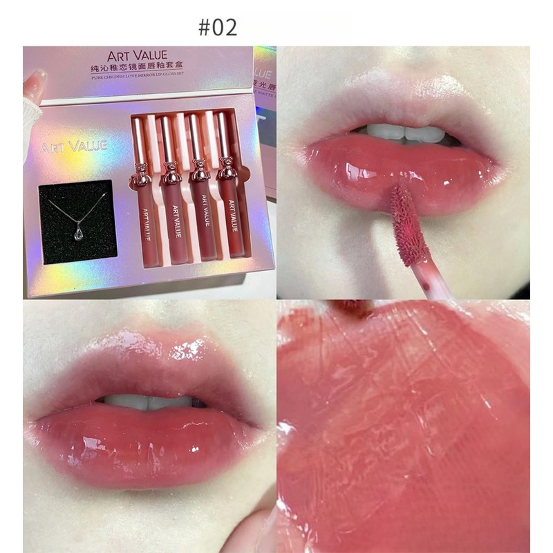 Cosmetic Set, Bear Lip Necklace Set, 4 Pieces, Matte Lip/Gloss