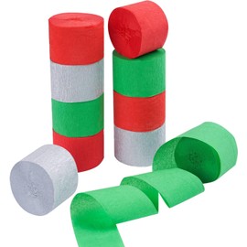 Belerry 10 Rolls Party Decorations Christmas Crepe Paper Streamers, Christmas Party Streamers, 810-Feet Red Green Silver Hanging Streamers, No Accidental Rips Crepe Paper for Indoor Outdoor Décor