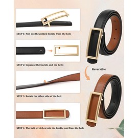 Monopa Womens Reversible Leather Belt - Two-in-One Women Skinny Belt for Jeans Dress with Golden Buckle (Brown/Black,115cm)