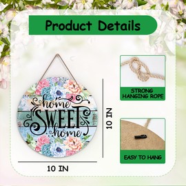 Home Sweet Home Welcome Sign for Front Door, Floral Welcome Door Sign Decoration, Round Decorative Wall Sign, Rustic Wooden Hanging Sign for Farmhouse Home Porch Living Room -27