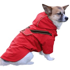 JoyDaog Premium Dog Raincoat with Hood for Medium Dogs,Outdoor Sports Waterproof Doggie Rain Jacket,Puppy Raincoat with Pockets,Red L