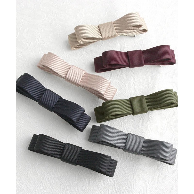 VINGTAINE H-999-GY Simple Grosgrain Ribbon Barrette, Elegant Office, Daily Hair
