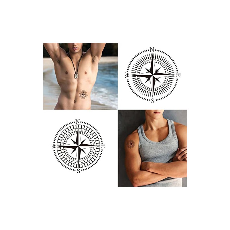 Tattoonova 6 Sheets Temporary Tattoo Men Adults Compass Party Favors