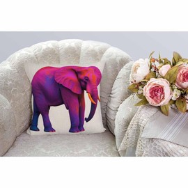 HGOD DESIGNS Elephant Pillow Cover,Decorative Throw Pillow Colorful Elephants Pillow Cases Cotton Linen Outdoor Indoor Square Cushion Covers for Home Sofa Couch 18x18 inch Purple